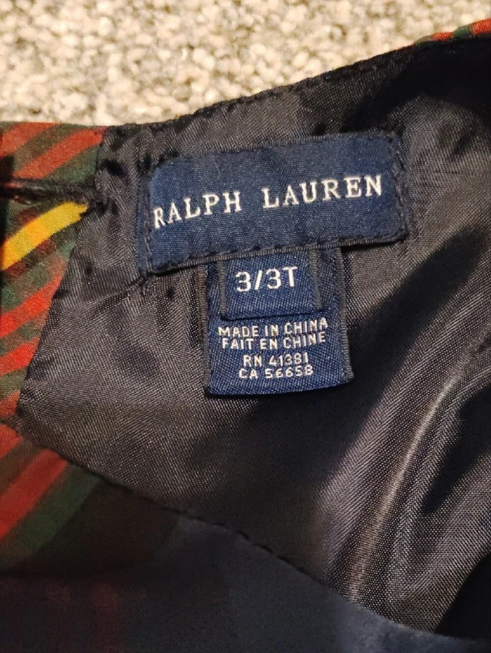 Ralph Lauren Navy and Red Plaid Girls' Holiday Dress with Black Sash